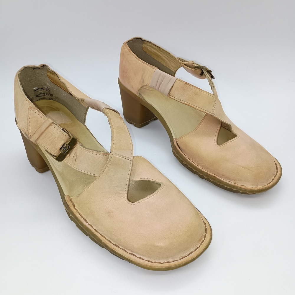 Dr. Martens 11699 Vintage Tan Leather Mary Jane Block Heels Womens US 8 EU 39